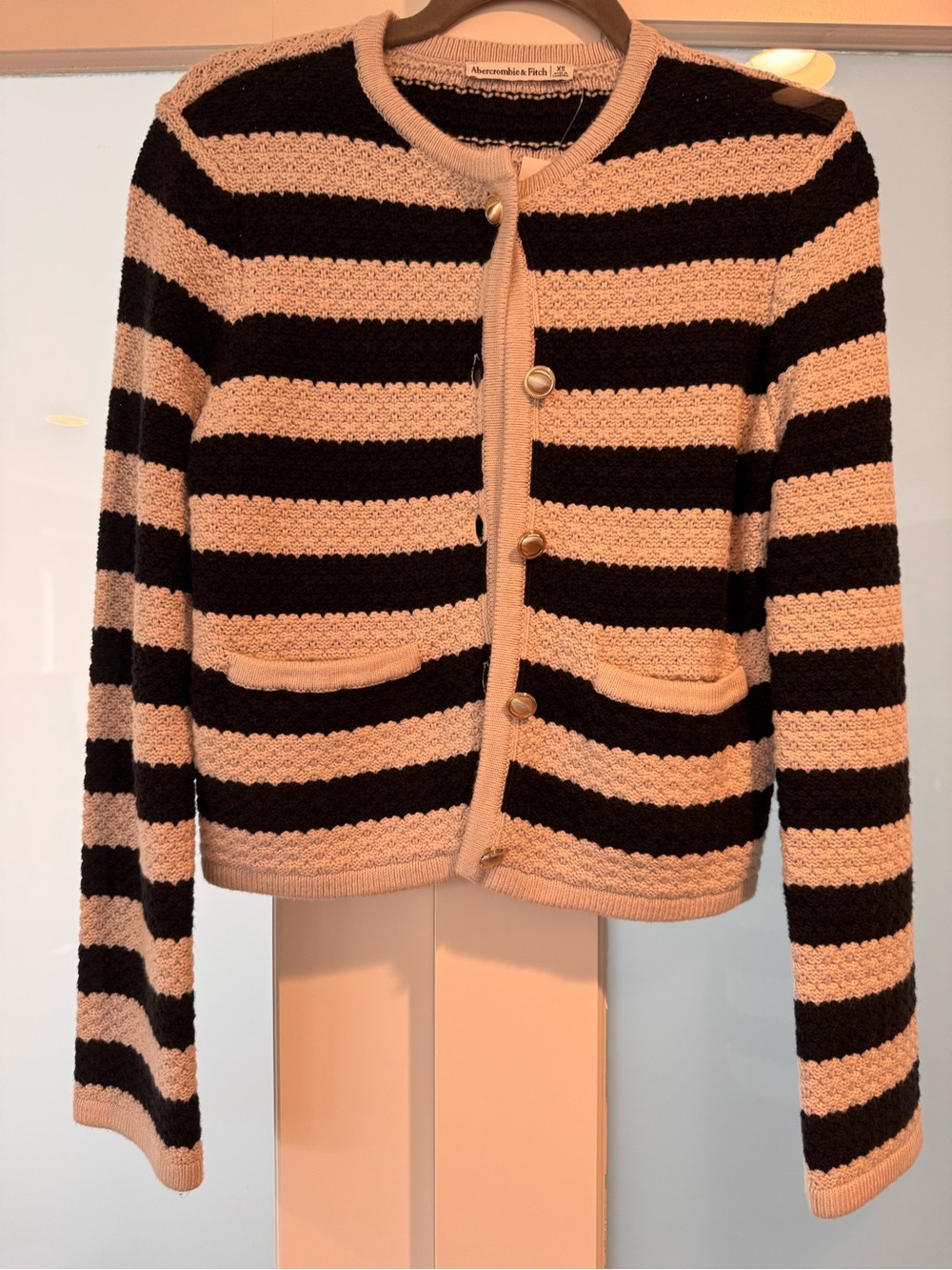 Abercrombie & Fitch Black and Cream Striped Knit Blazer